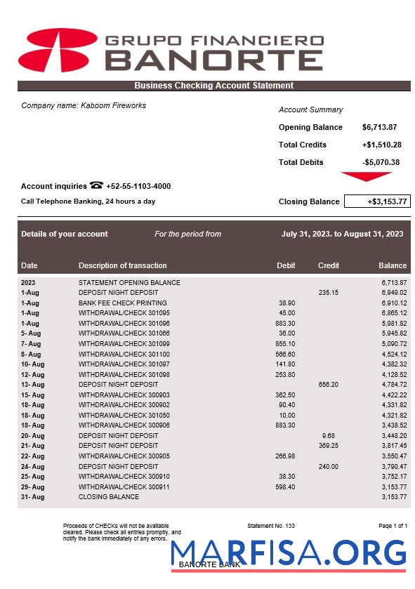 Realistic Banorte Bank enterprise statement Word and PDF template